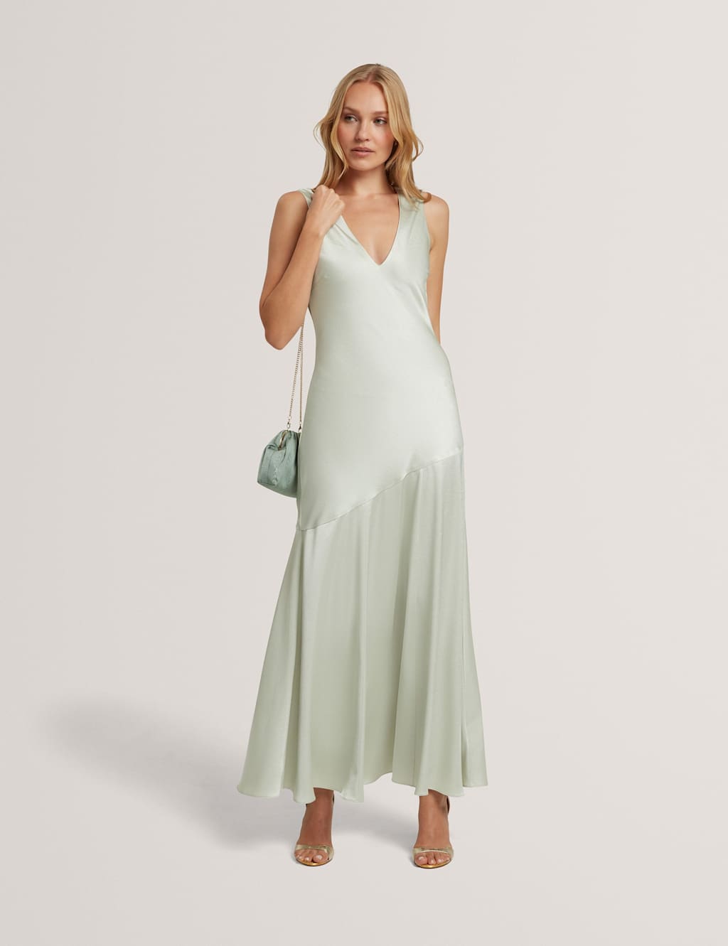 Ted Baker V-Neck Diagonal Seam Maxi Slip Dress Green