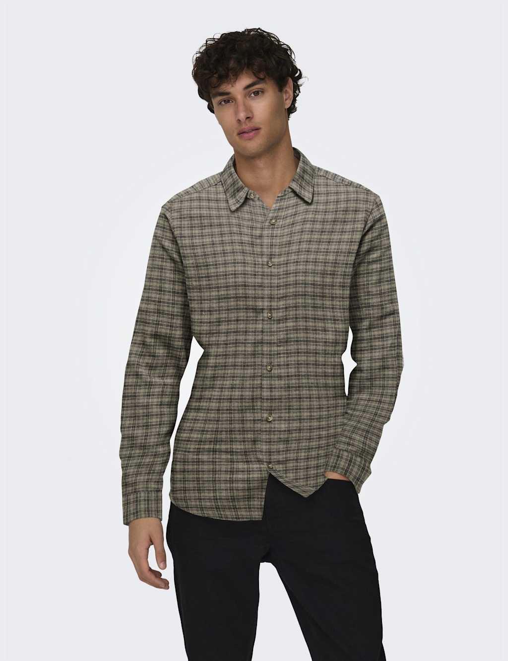 ONLY & SONS Pure Cotton Checked Shirt Brown Mix