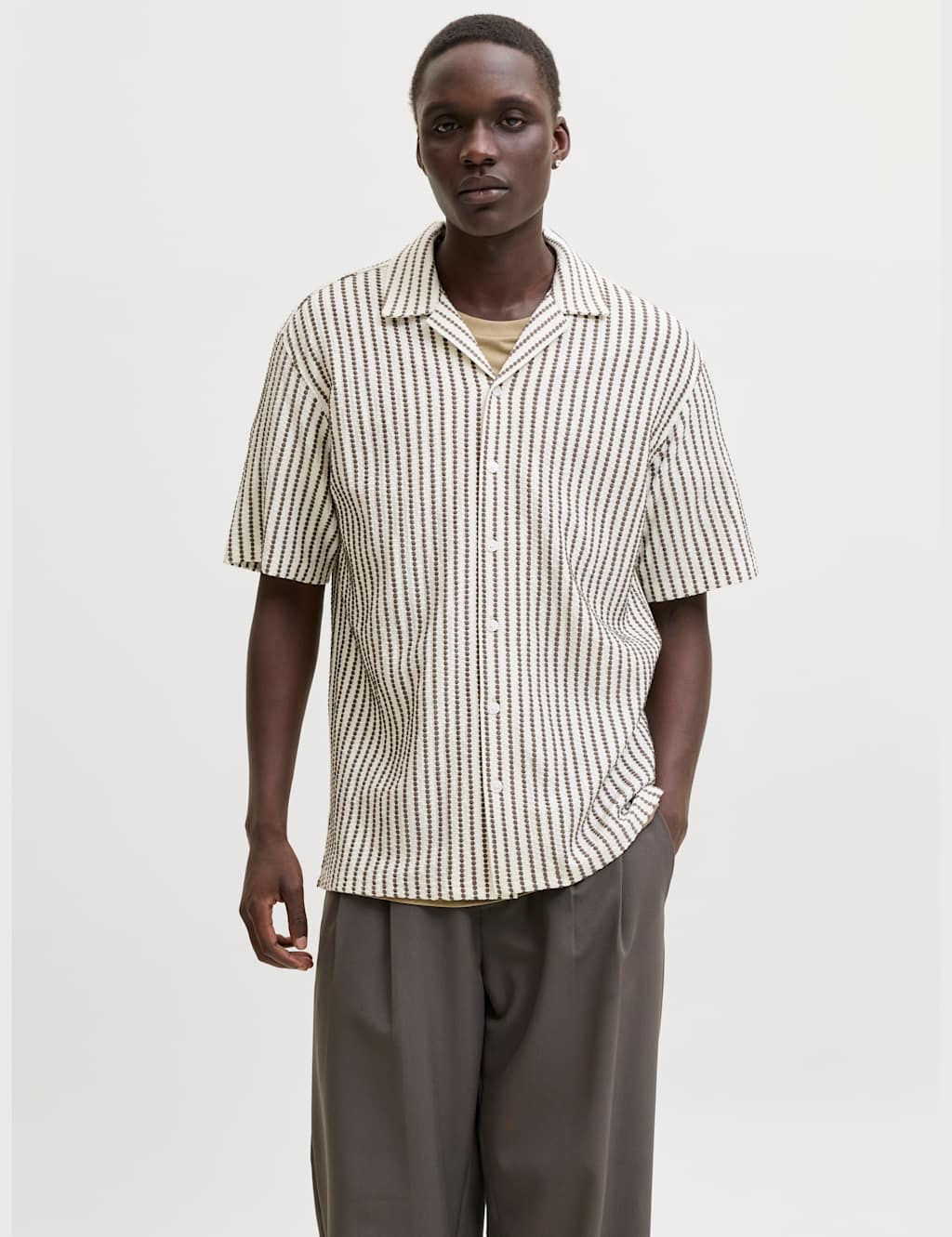 Jack & Jones Men's Cotton Rich Jersey Printed Short Sleeve Shirt - L - White Mix - Available at M&S