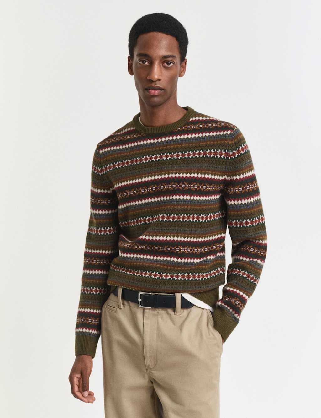 GANT Wool Rich Fair Isle Sweater Green Mix
