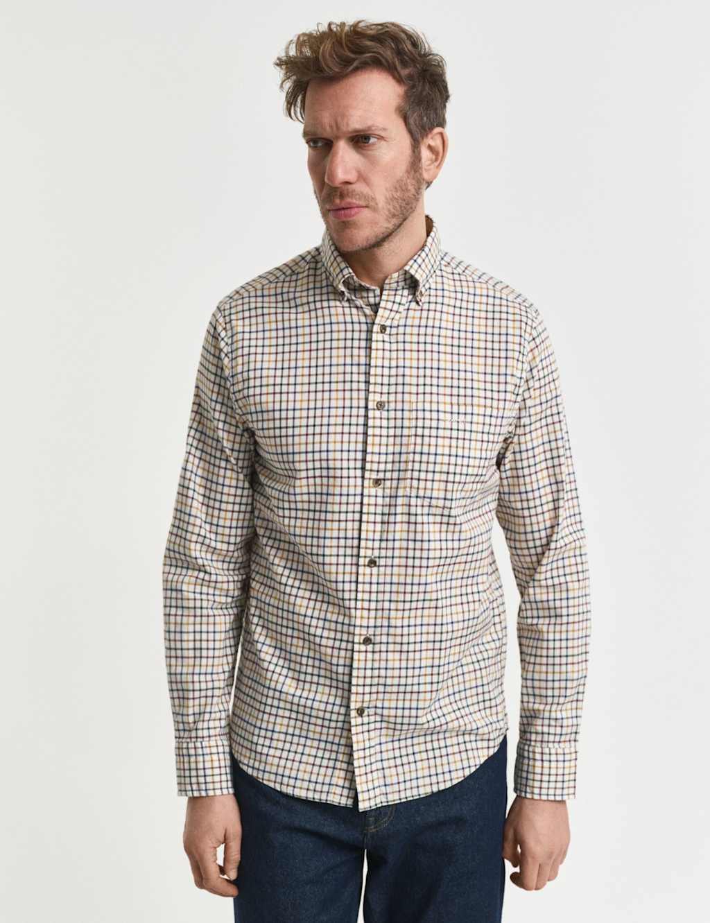 GANT Regular Fit Pure Cotton Checked Oxford Shirt Brown Mix