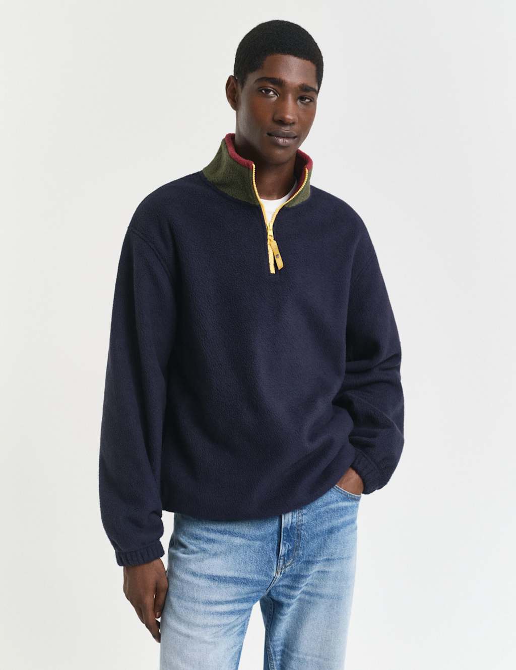 GANT Colour Block Half Zip Fleece White