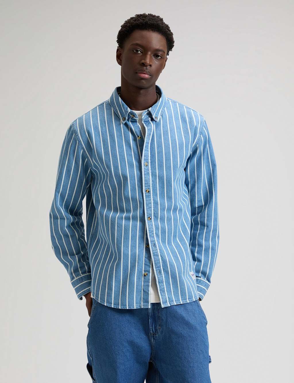 Lee Men's Regular Fit Striped Denim Shirt - 2XL - Blue Mix - Available at M&S