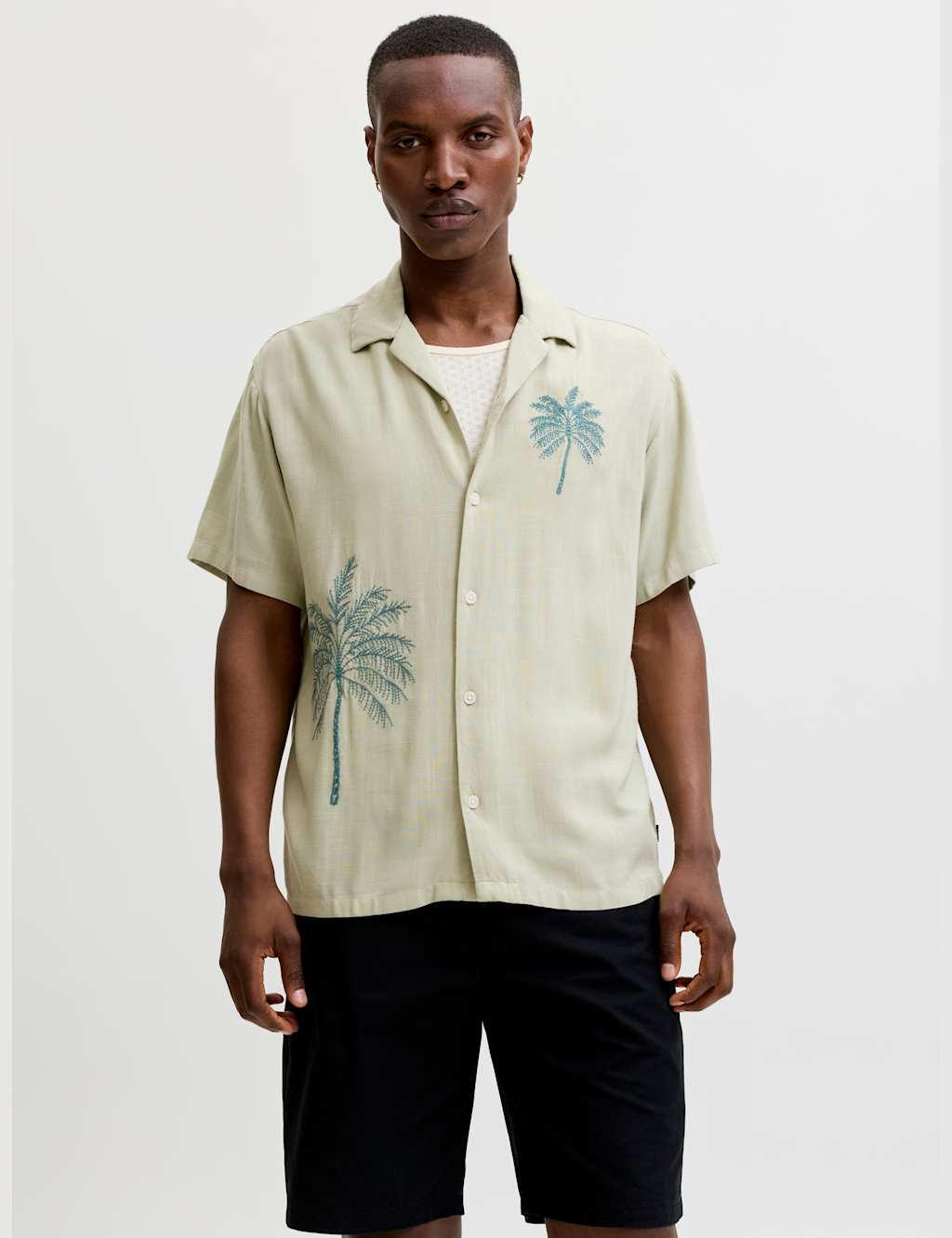 Jack & Jones Men's Regular Fit Short Sleeve Embroidered Shirt - M - Green - Available at M&S