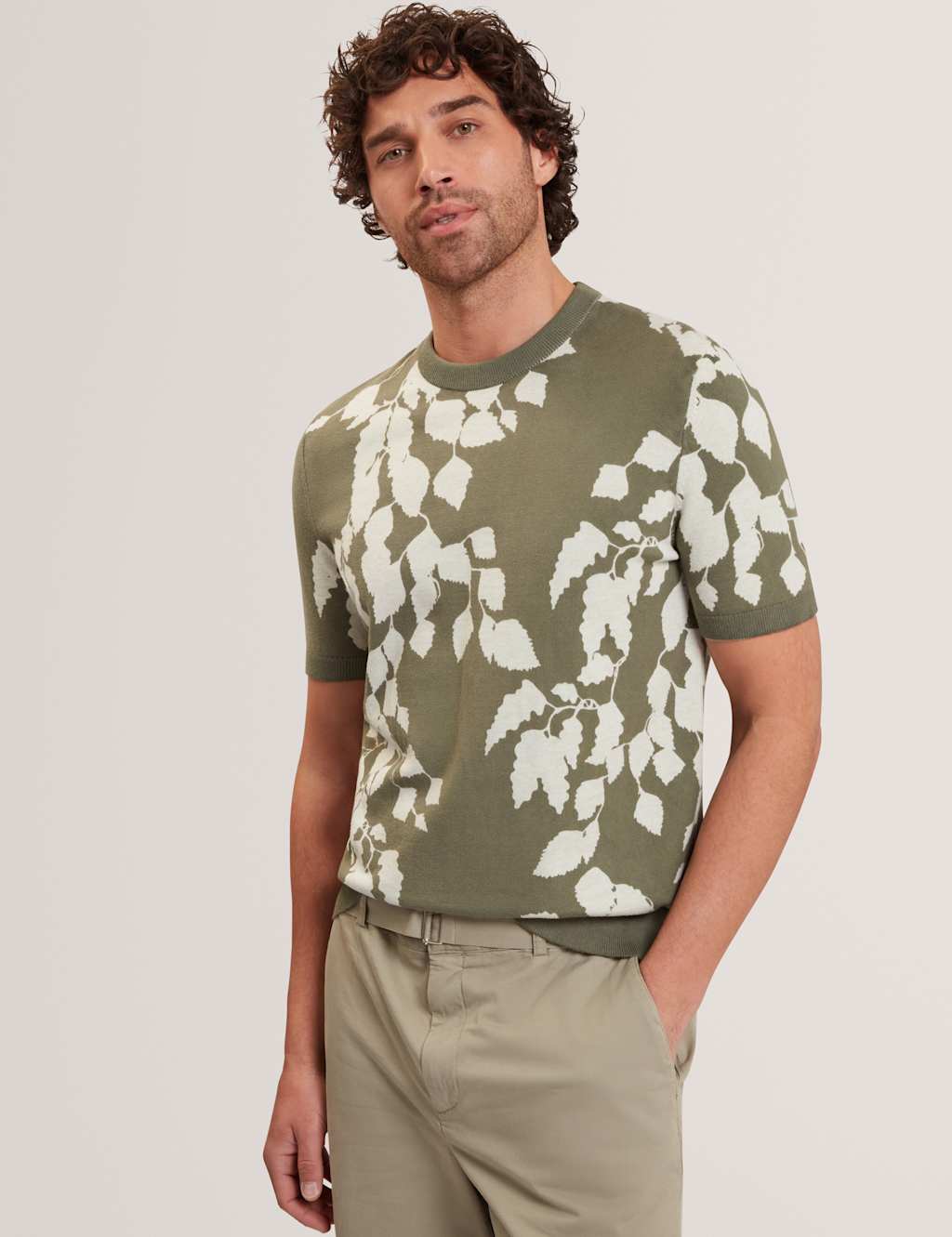 Ted Baker Men's Pure Cotton Leaf Knitted T-Shirt - L - Light Green - Available at M&S