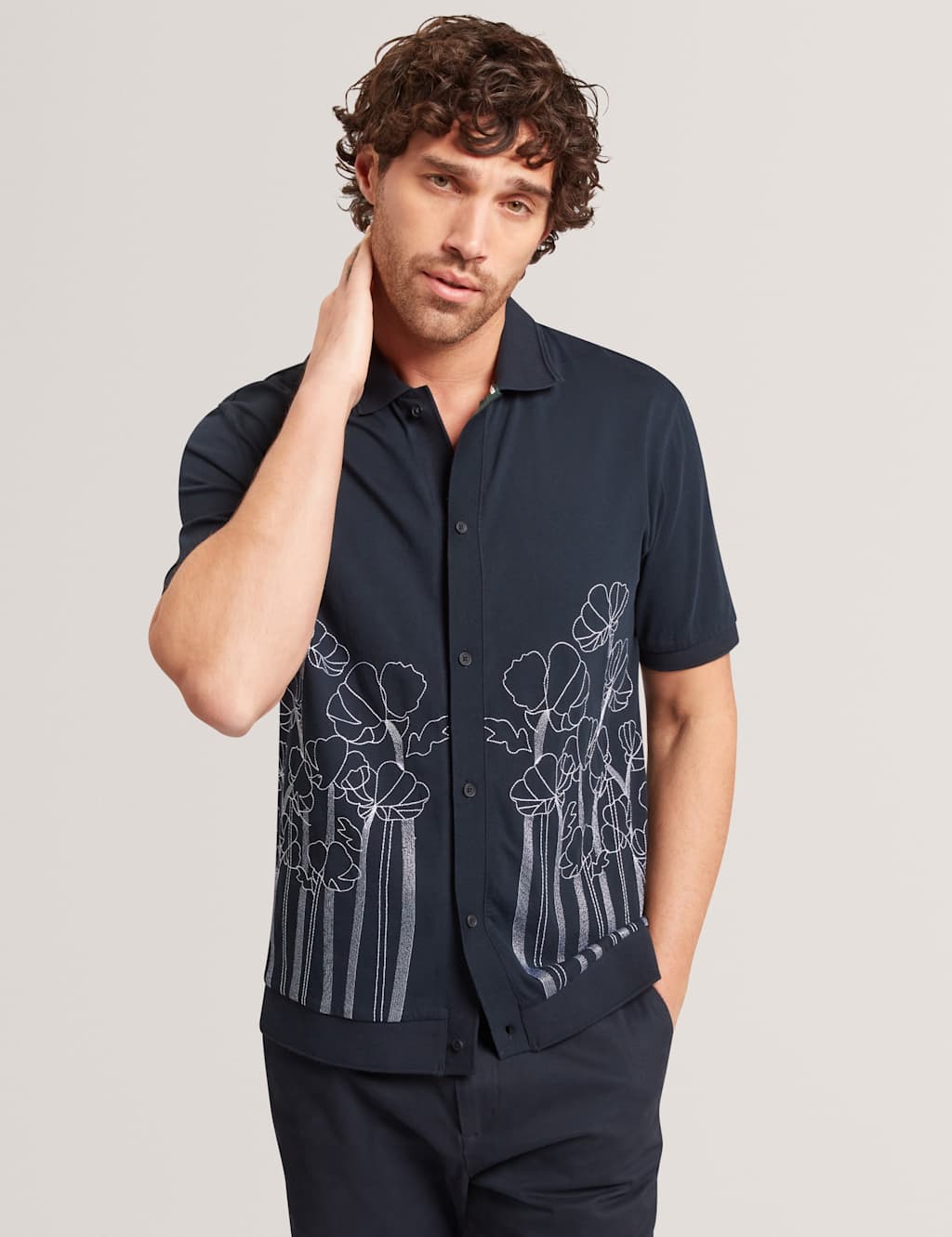 Ted Baker Men's Pure Cotton Embroidered Short Sleeve Shirt - L - Navy - Available at M&S