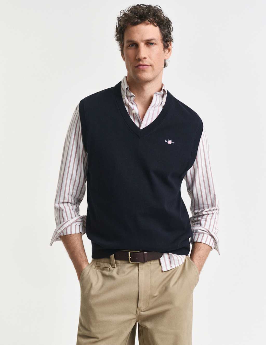GANT Pure Cotton Knitted Vest Navy