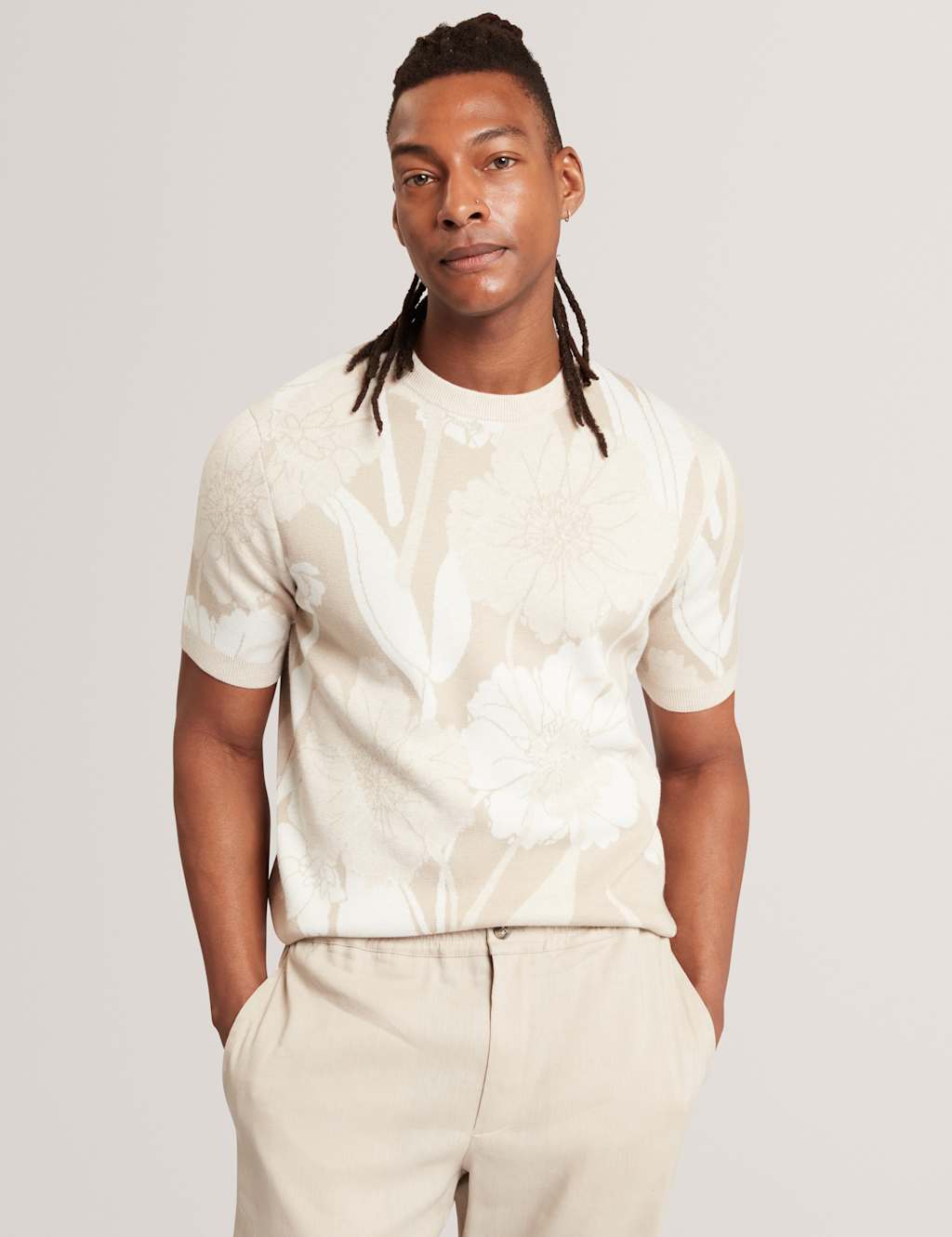 Ted Baker Men's Floral Jacquard T-Shirt - XL - Taupe - Available at M&S