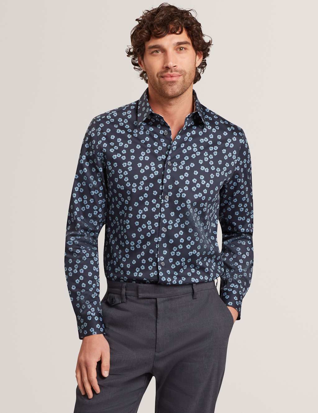 Ted Baker Men's Regulat Fit Cotton Rich Floral Shirt - L - Navy - Available at M&S