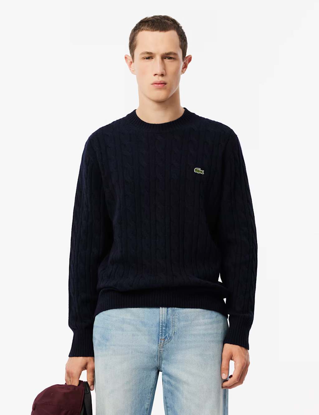 Lacoste Pure Wool Cable Crew Neck Jumper Navy