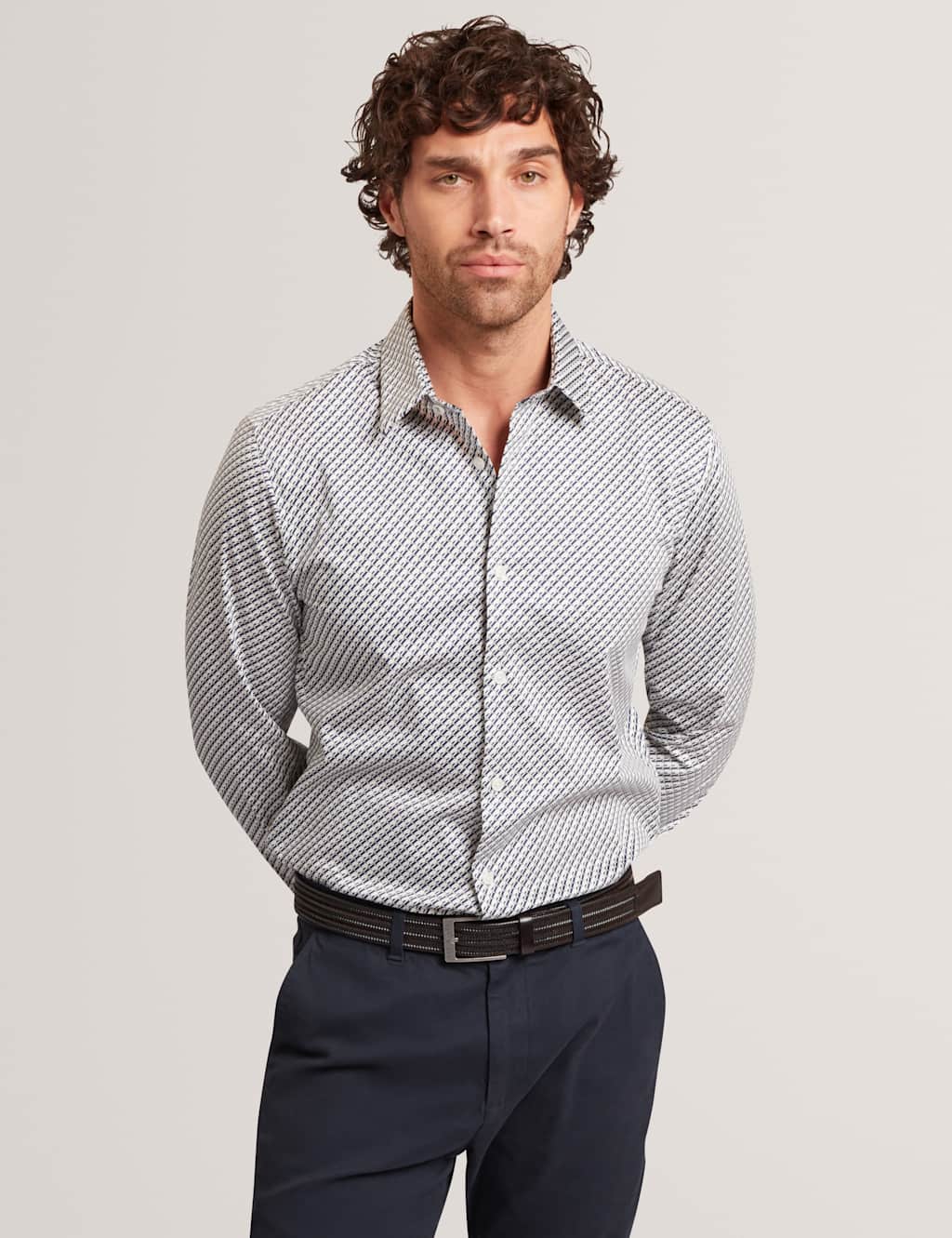 Ted Baker Men's Slim Fit Cotton Rich Geometric Shirt - 2XL - Grey - Available at M&S