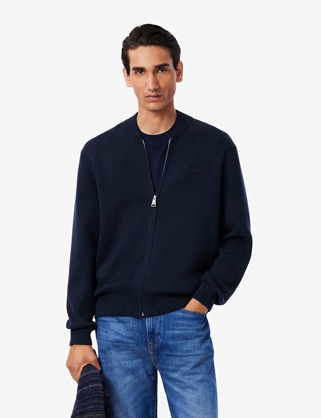 Lacoste Pure Wool Zip Through Cardigan Navy