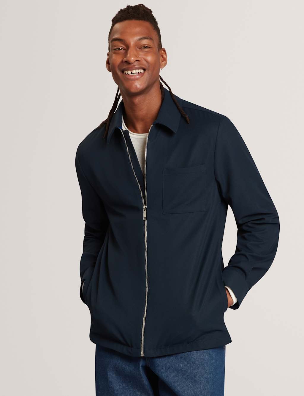 Ted Baker Men's Regular Fit Waffle Zip Up Overshirt - M - Navy - Available at M&S