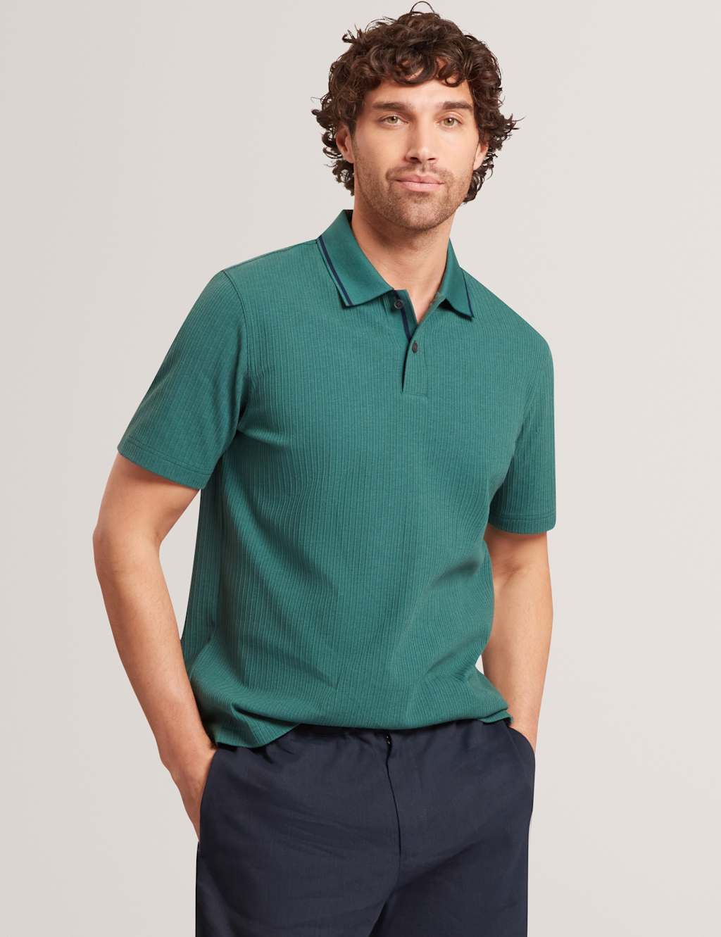 Ted Baker Men's Cotton Rich Tipped Collar Polo Shirt - L - Dark Green - Available at M&S