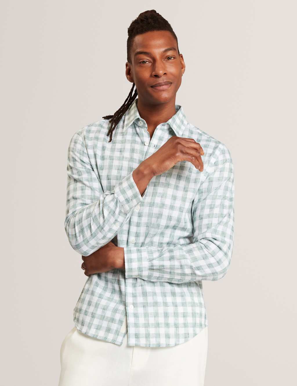 Ted Baker Men's Regular Fit Cotton Rich Textured Check Shirt - M - Green - Available at M&S