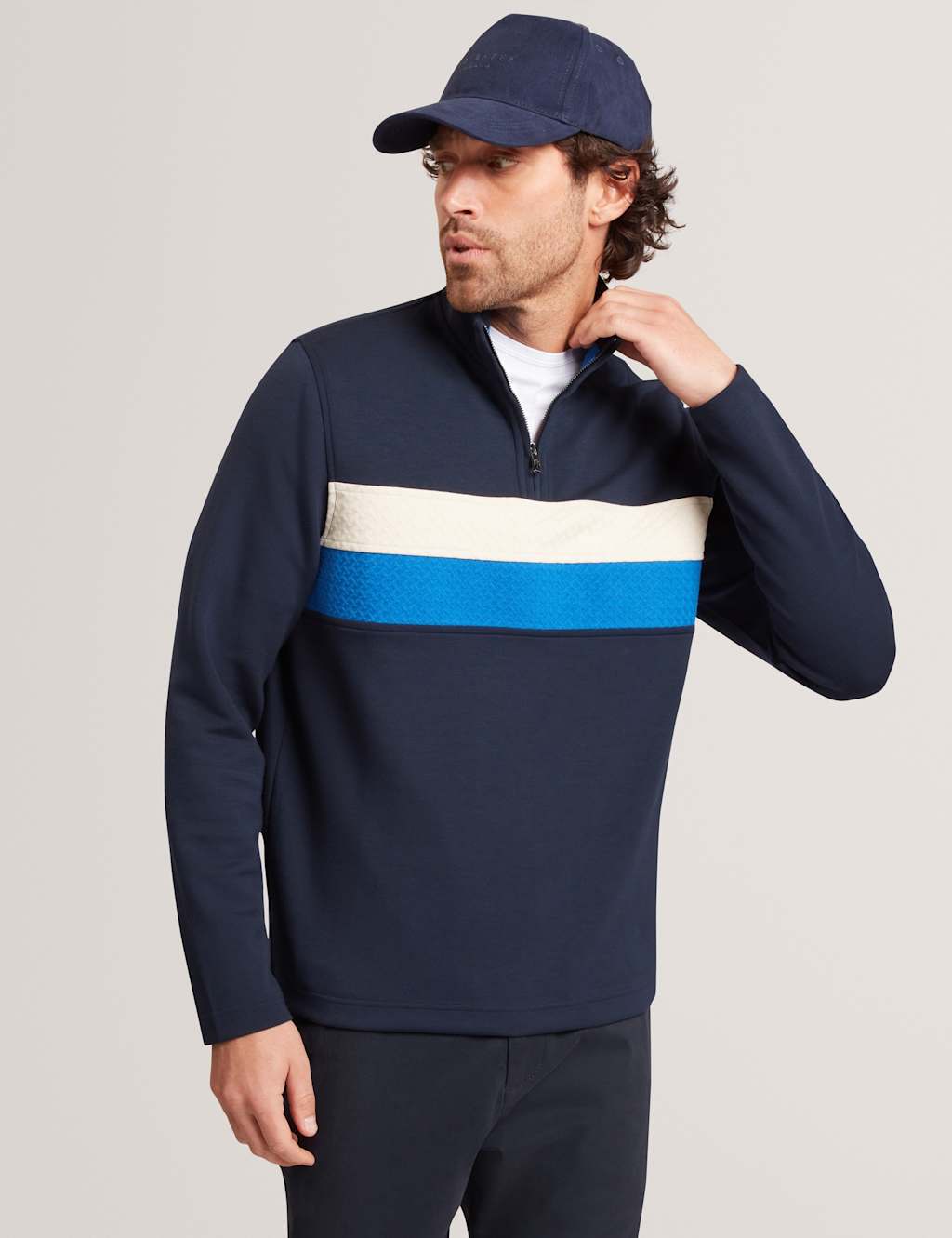 Ted Baker Men's Modal Blend Jersey Striped Half Zip Sweatshirt - S - Navy - Available at M&S