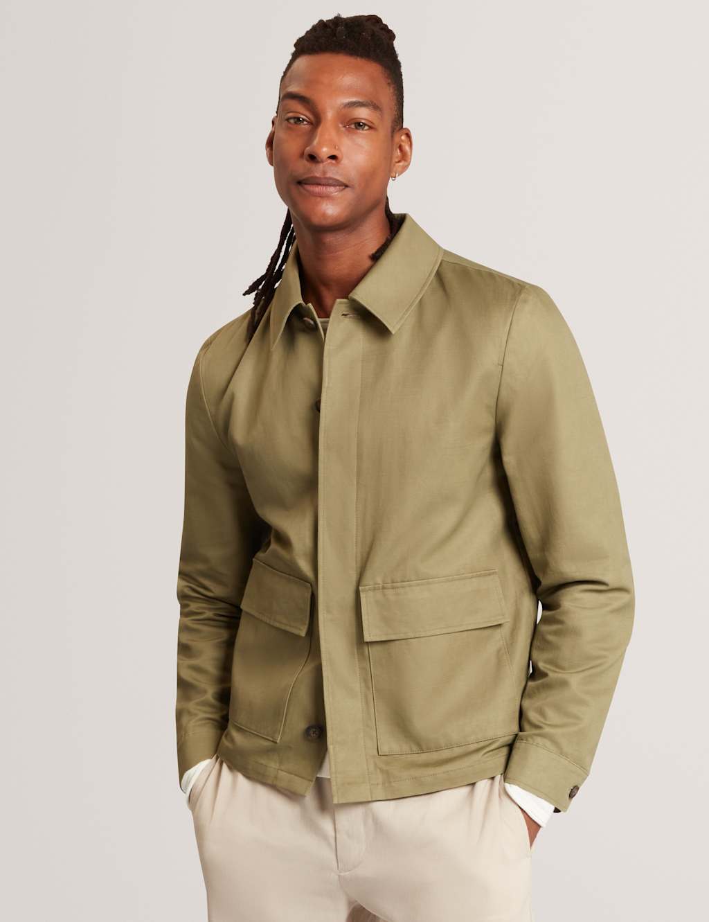Ted Baker Men's Cotton Rich Lightweight Harrington Jacket - L - Olive - Available at M&S