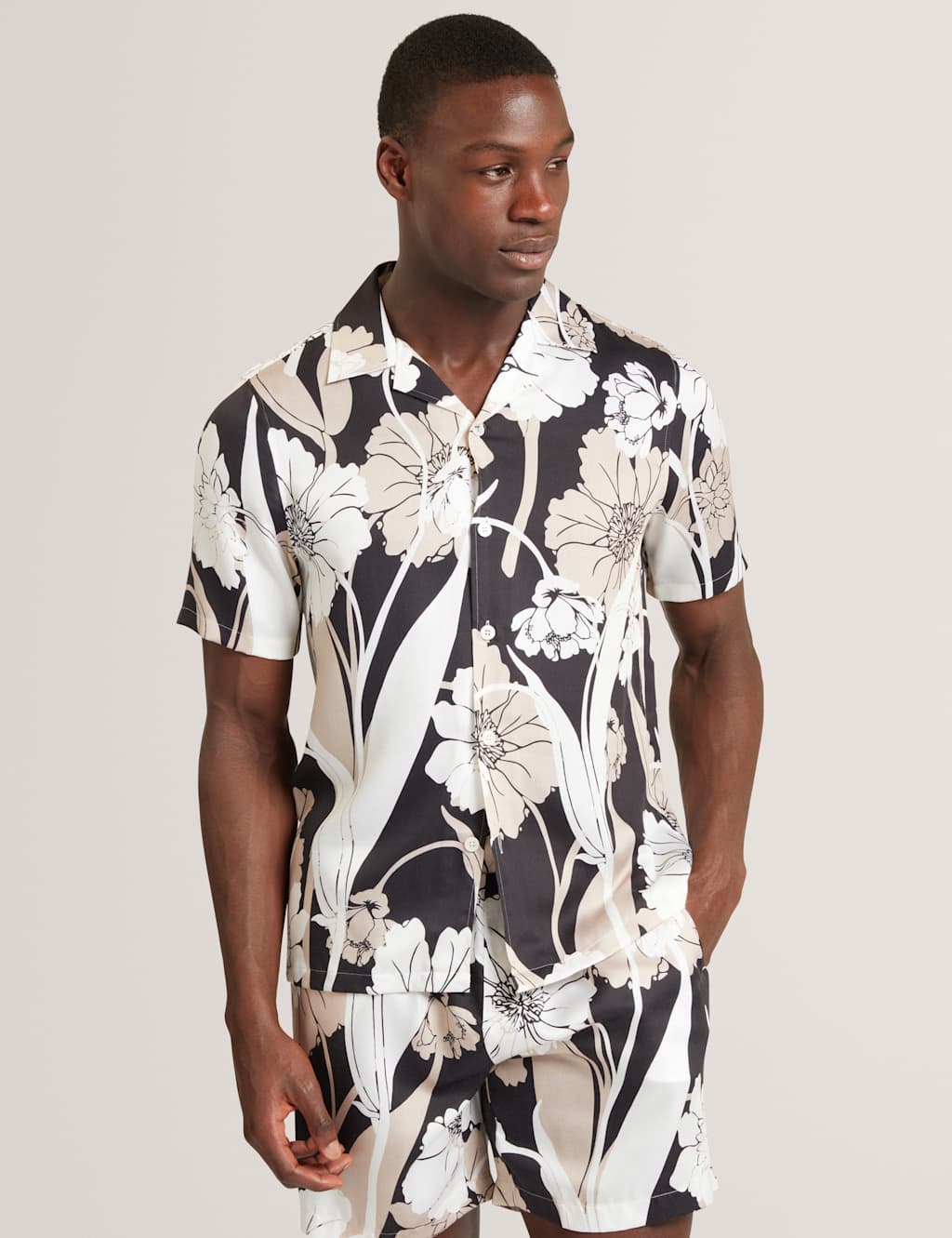 Ted Baker Men's Pure Lyocell Floral Short Sleeve Shirt - M - Stone - Available at M&S