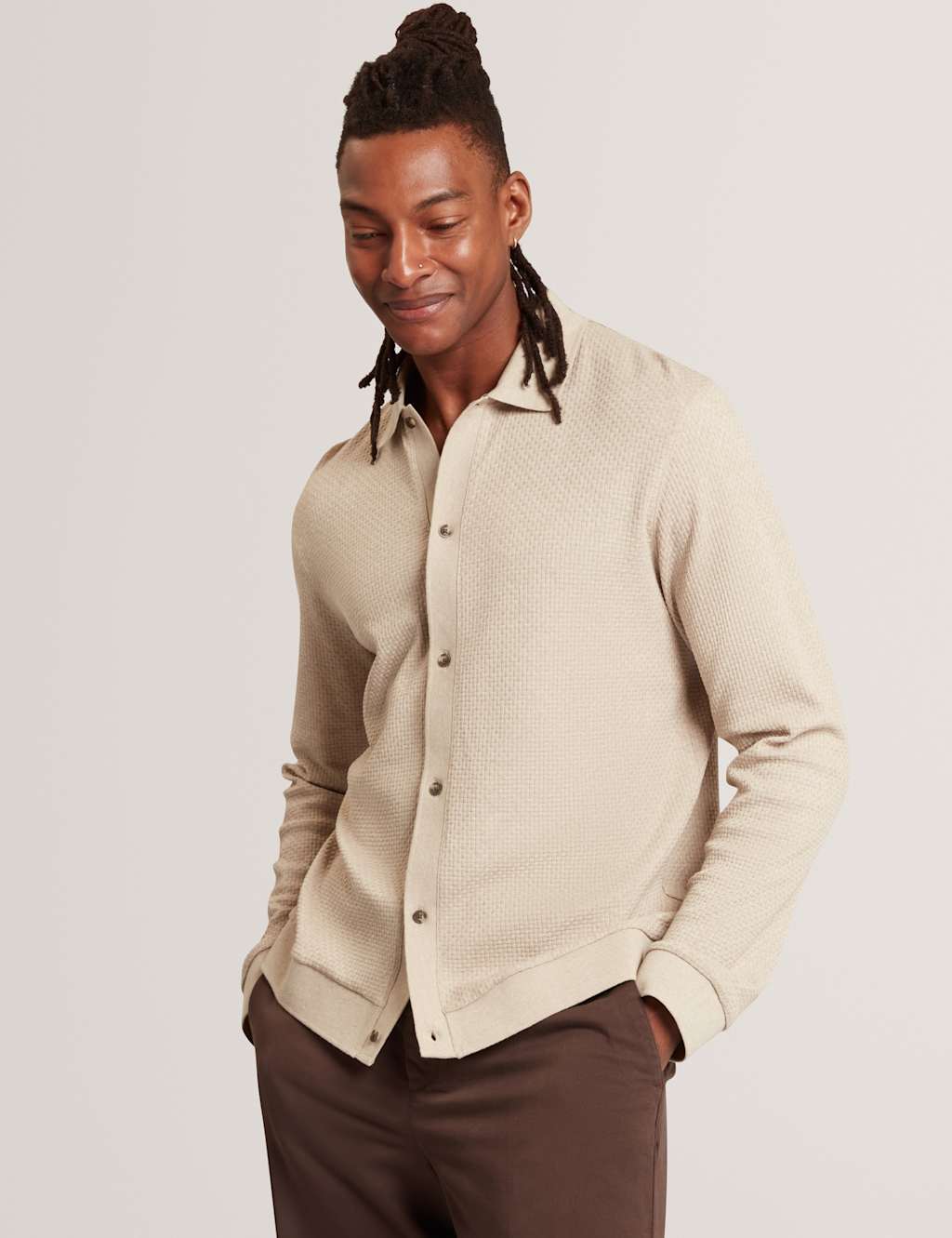 Ted Baker Men's Pure Cotton Knitted Long Sleeve Polo Shirt - L - Taupe - Available at M&S