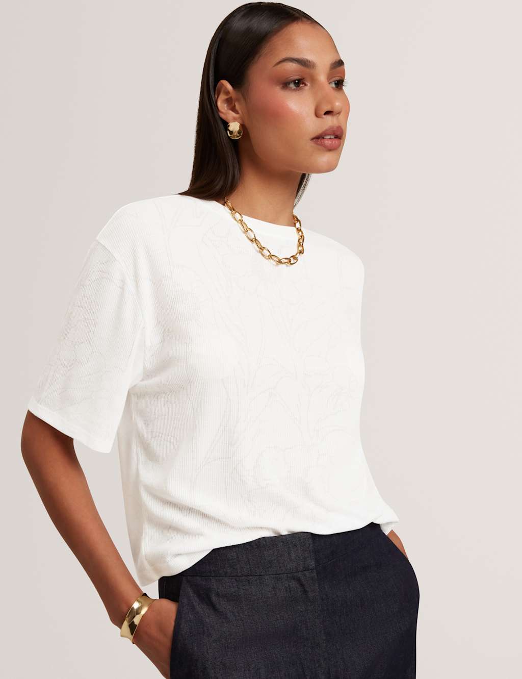 Ted Baker Women's Cotton Blend Printed T-Shirt - 16 - Ivory - Available at M&S