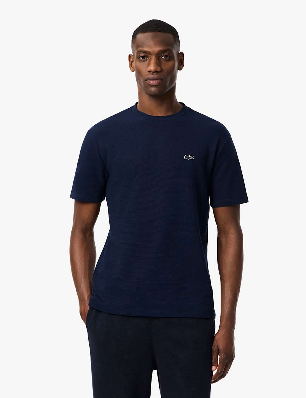 Lacoste Pure Cotton Waffle Loungewear Top Navy