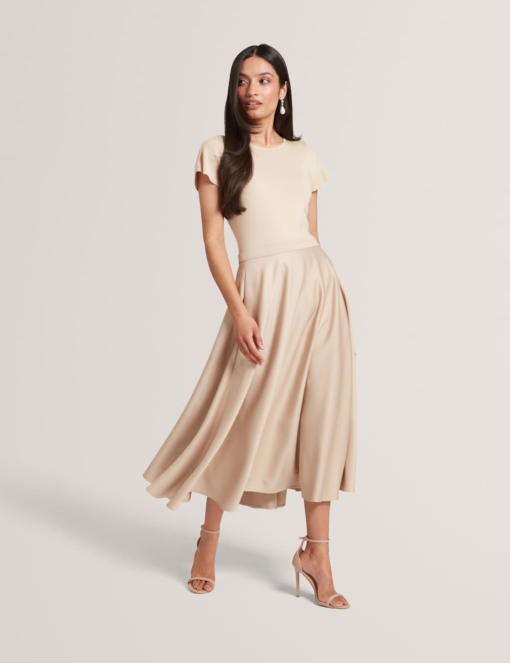 Ted Baker Women's Crew Neck Tulip Sleeve Midi Skater Dress - 12 - Natural - Available at M&S