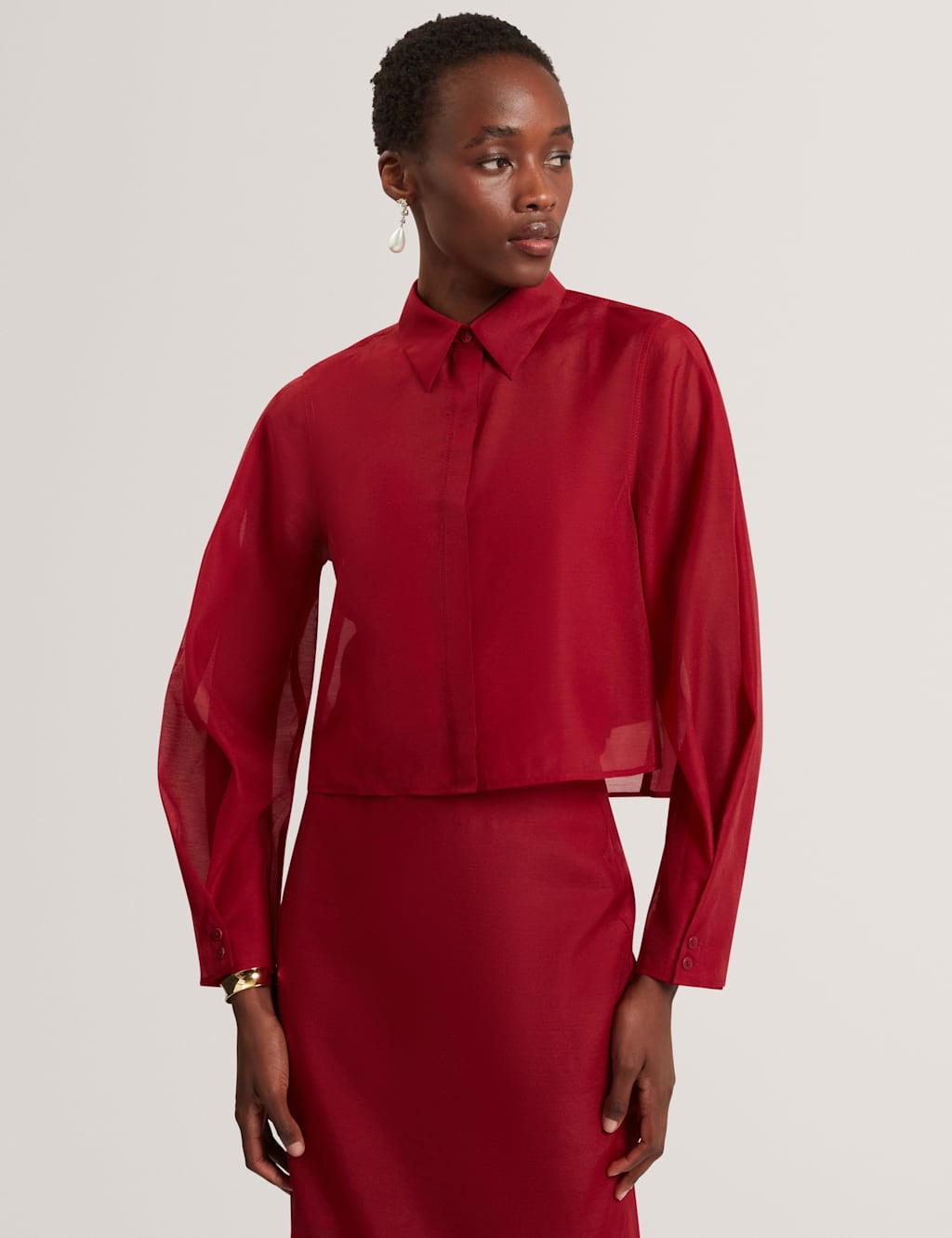 Ted Baker Women's Organza Crop Shirt - 16 - Dark Red - Available at M&S