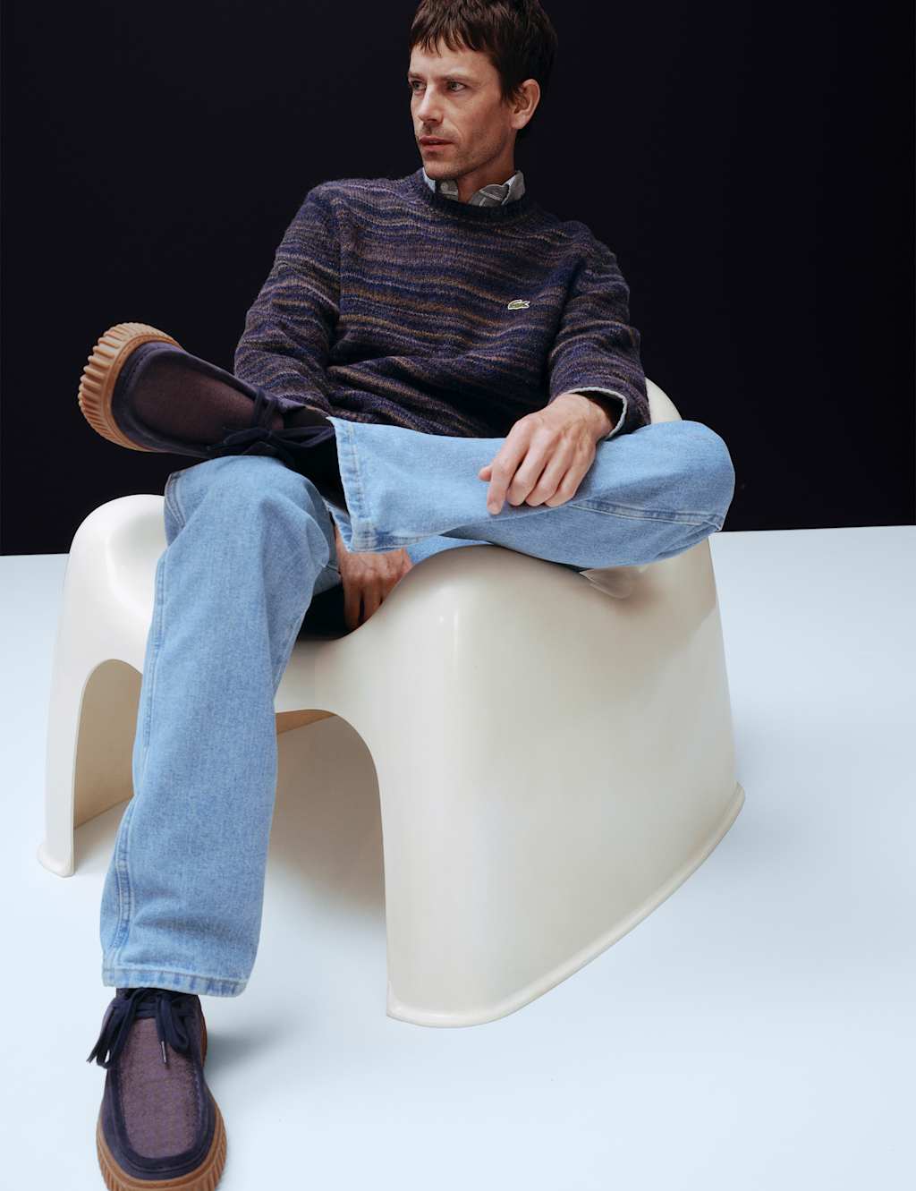 Lacoste Wool Rich Striped Jumper with Alpaca Navy Mix