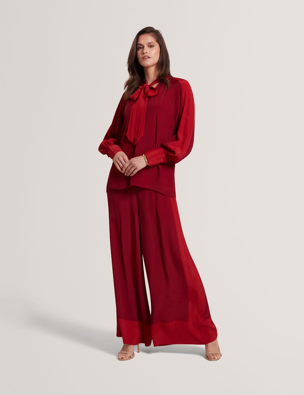 Ted Baker Women's Colour Block Wide Leg Trousers - 12 - Dark Red - Available at M&S