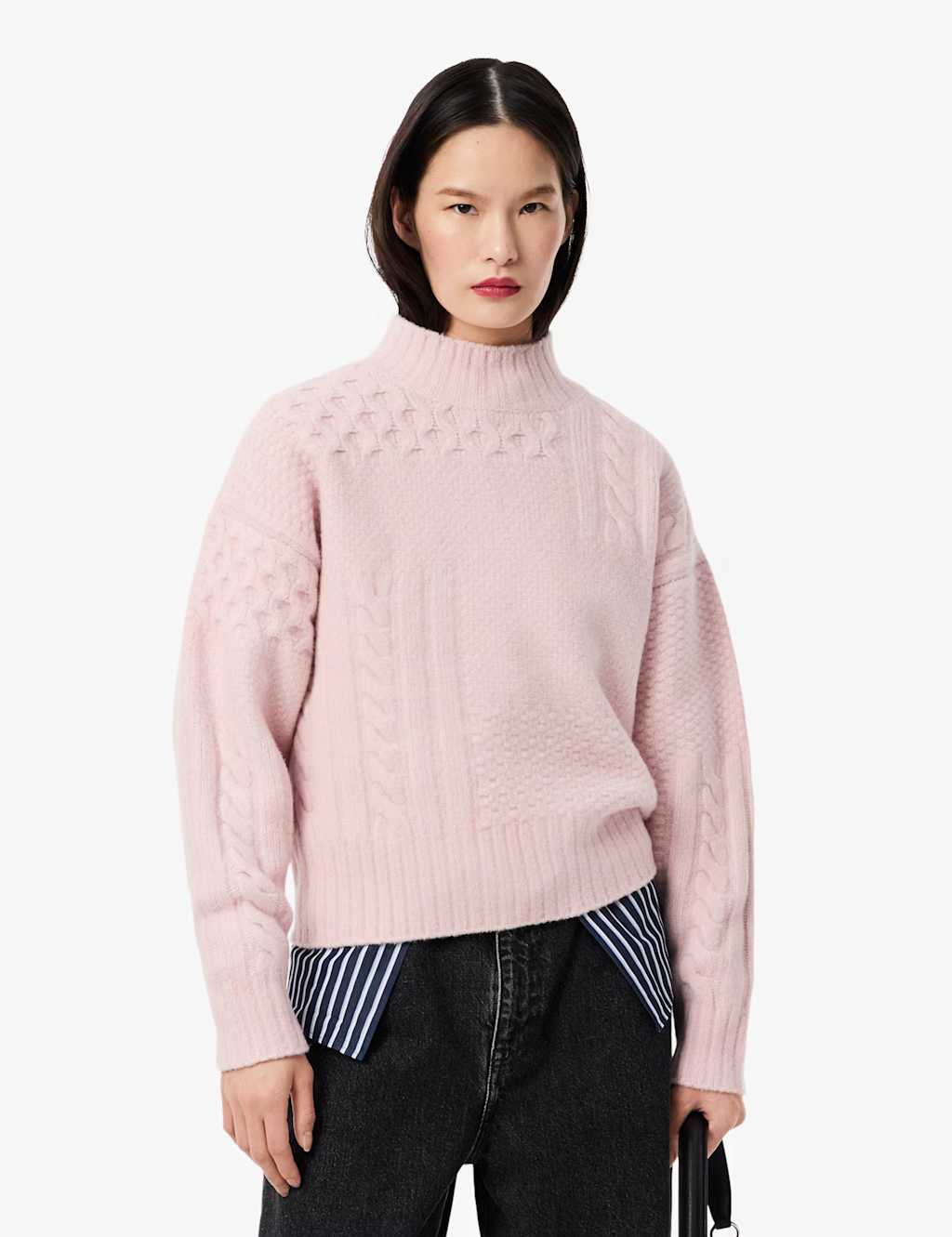 Lacoste Women's Wool Rich Cable Knit Roll Neck Jumper - 12 - Pink - Available at M&S