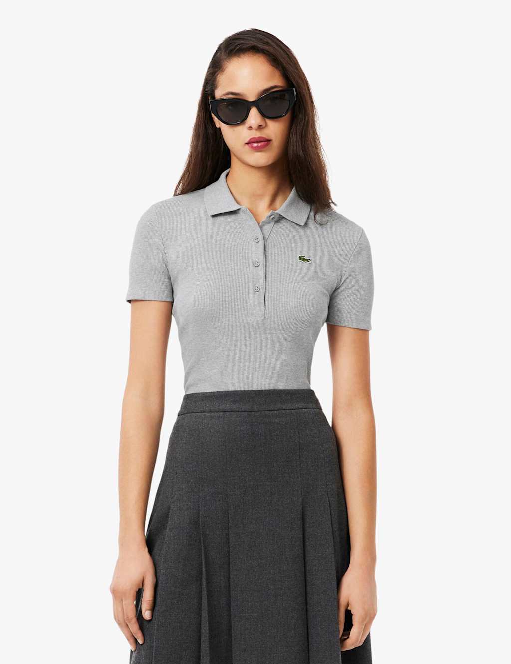 Lacoste Pure Cotton Ribbed Polo Shirt Grey