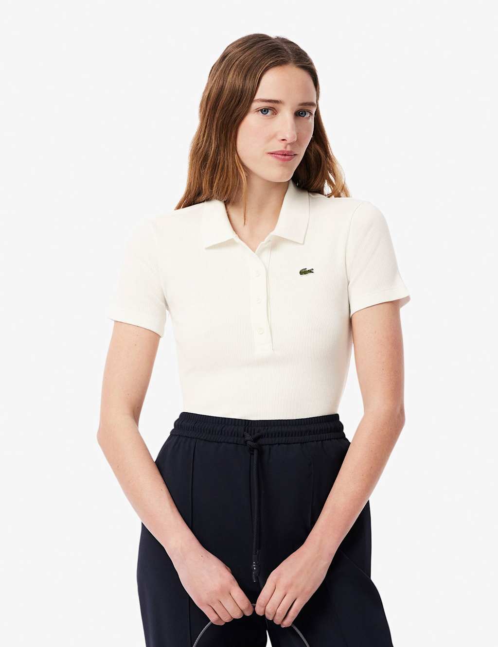 Lacoste Pure Cotton Ribbed Polo Shirt White