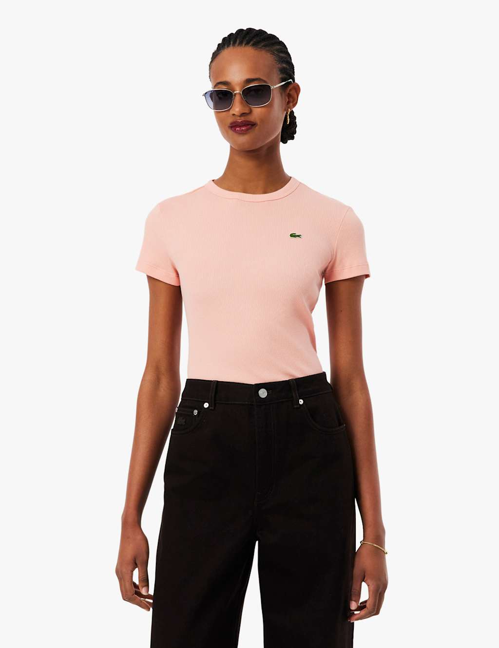 Lacoste Women's Pure Cotton Ribbed T-Shirt - 14 - Light Pink - Available at M&S