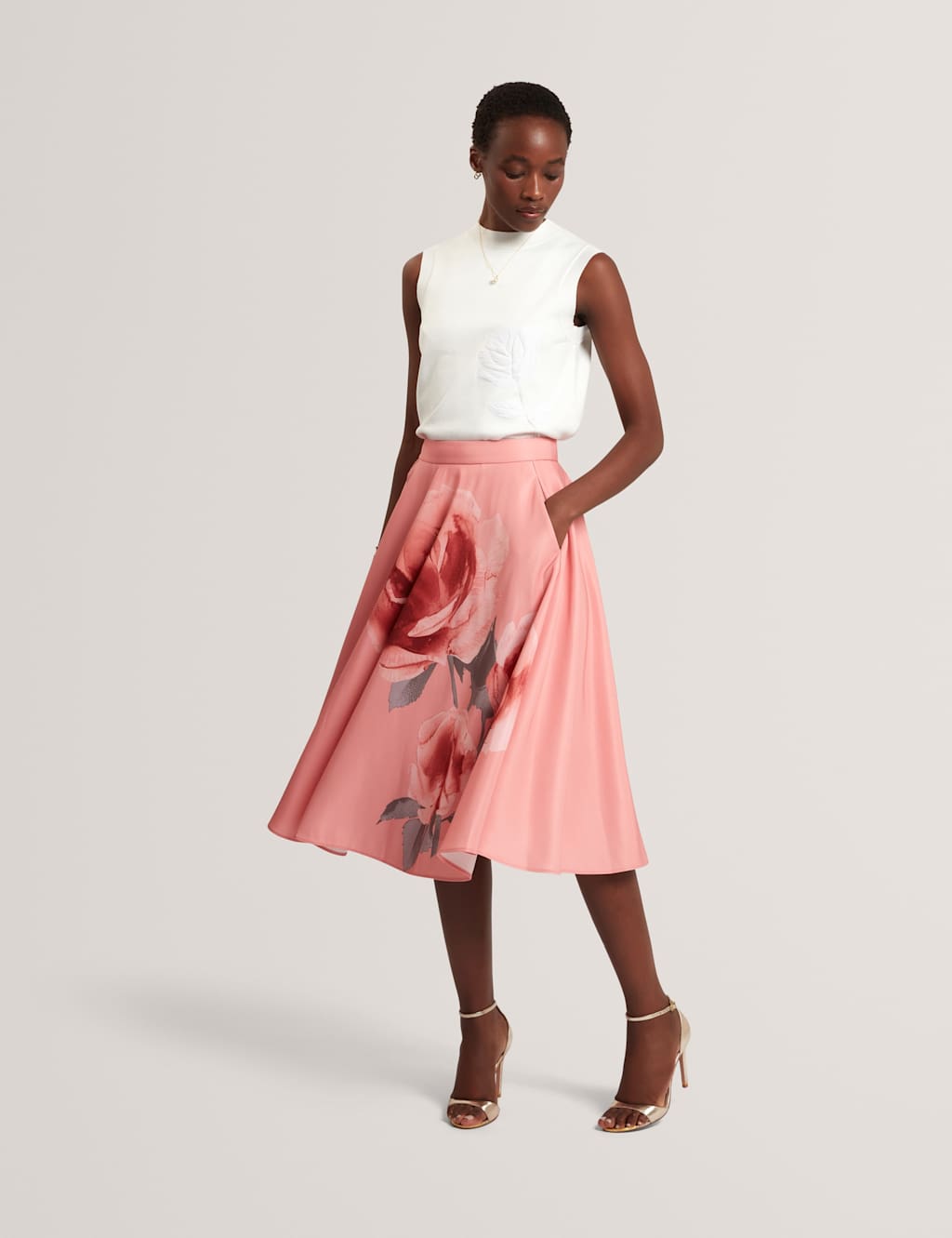 Ted Baker Women's Floral Pleated Midi Skirt - 12 - Coral - Available at M&S