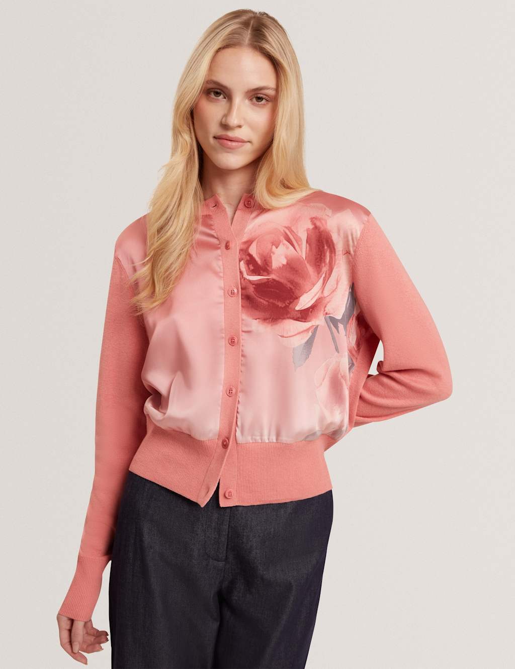 Ted Baker Women's Pure Cotton Floral Crew Neck Cardigan - 10 - Coral - Available at M&S