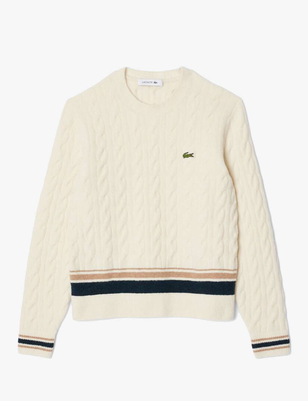 Lacoste Wool Rich Cable Crew Neck Jumper White