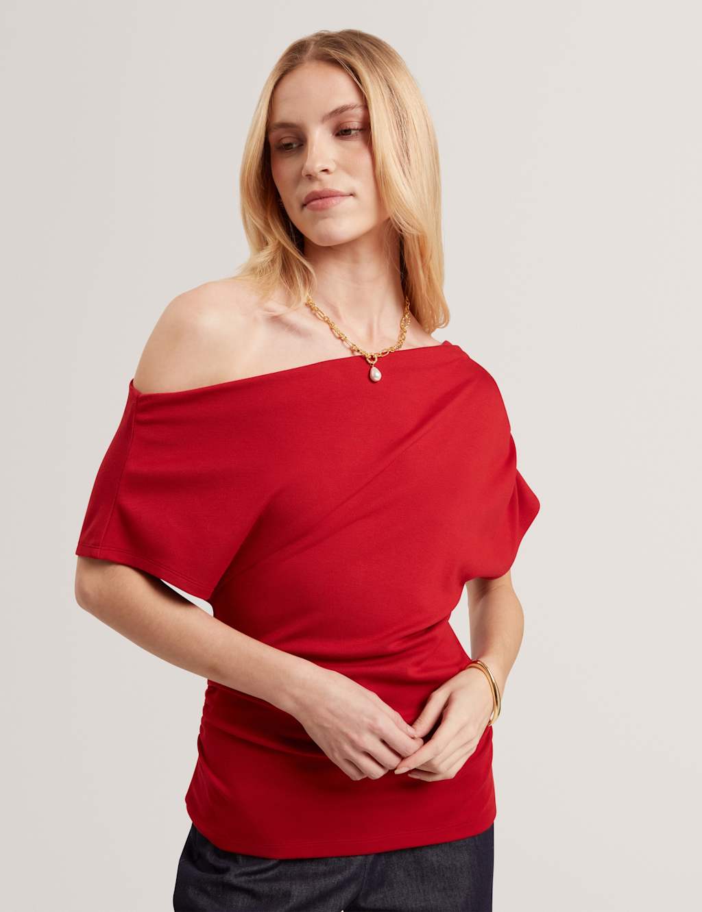 Ted Baker Women's Jersey Asymmetric Neck Top - 14 - Red - Available at M&S