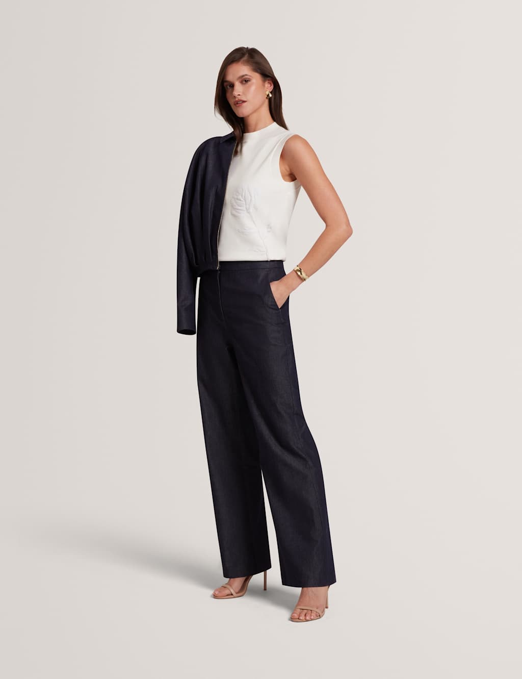 Ted Baker Women's Cotton Rich Flared Trousers - 10 - Dark Blue - Available at M&S