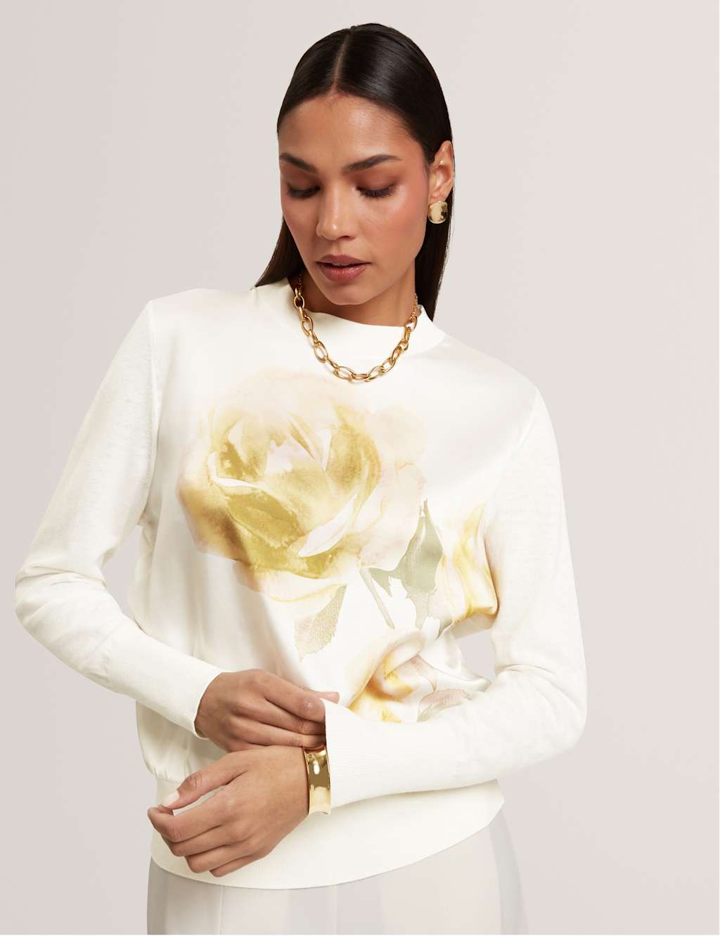 Ted Baker Women's Cotton Blend Printed Jumper - 10 - Ivory - Available at M&S