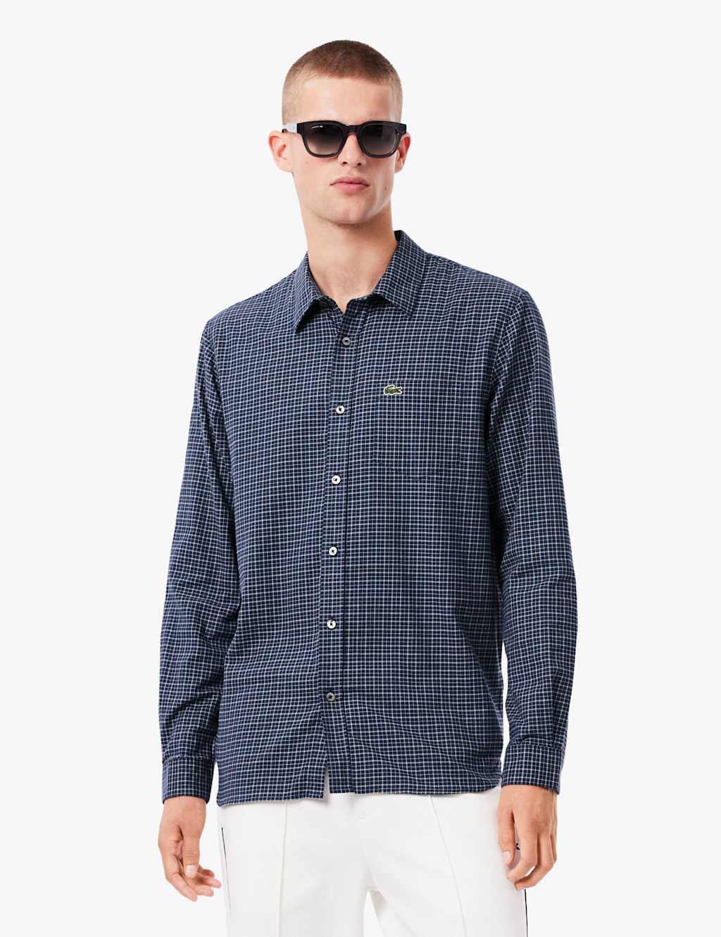 Lacoste Pure Cotton Flannel Checked Shirt Navy Mix