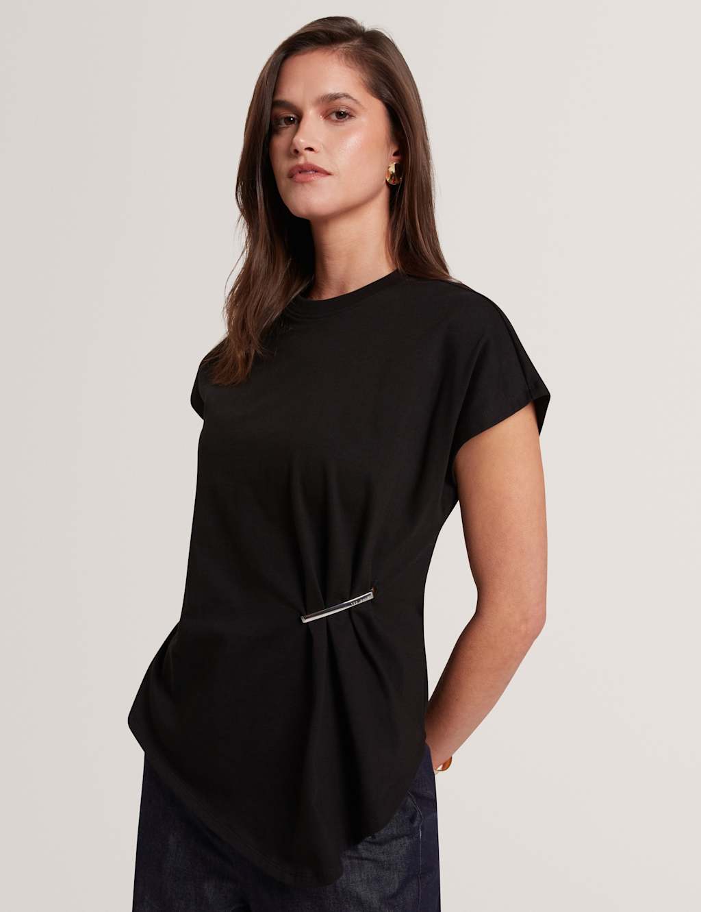 Ted Baker Women's Pure Cotton Crew Neck Gathered T-Shirt - 8 - Black - Available at M&S