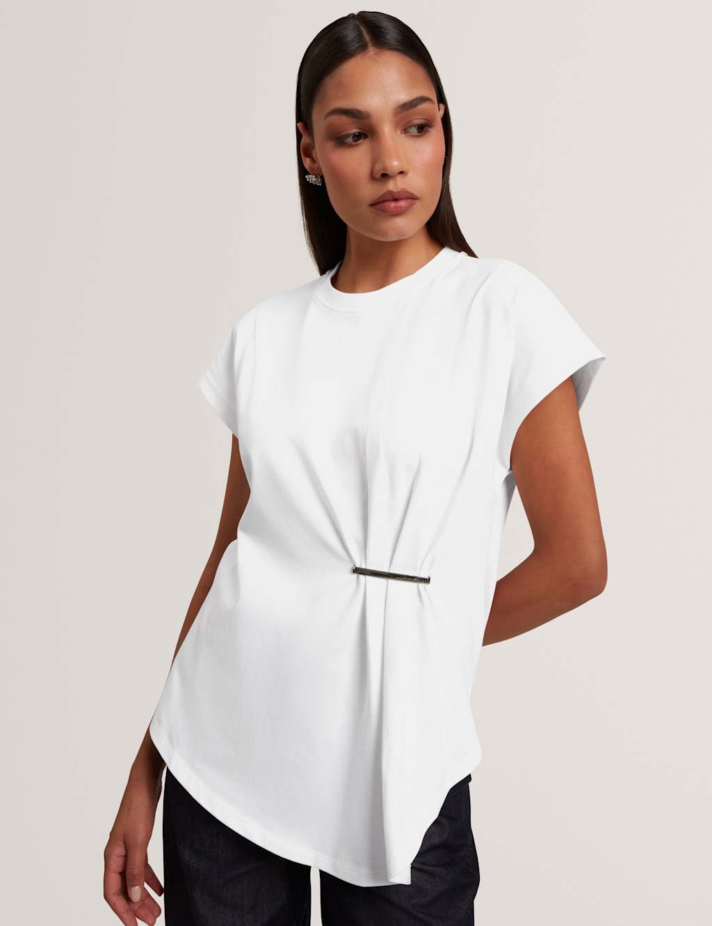 Ted Baker Women's Pure Cotton Crew Neck Gathered T-Shirt - 8 - White - Available at M&S