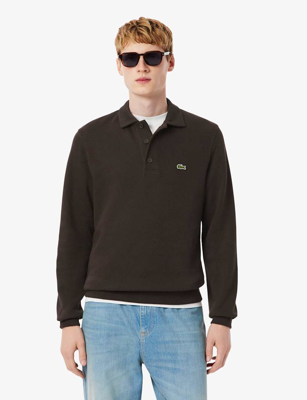 Lacoste Cotton Rich Long Sleeve Polo Sweatshirt Brown