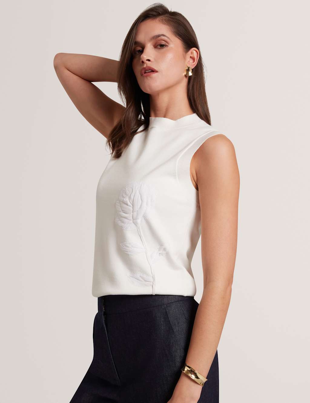 Ted Baker Women's Organza Floral High Neck Knitted Vest - 14 - Ivory - Available at M&S