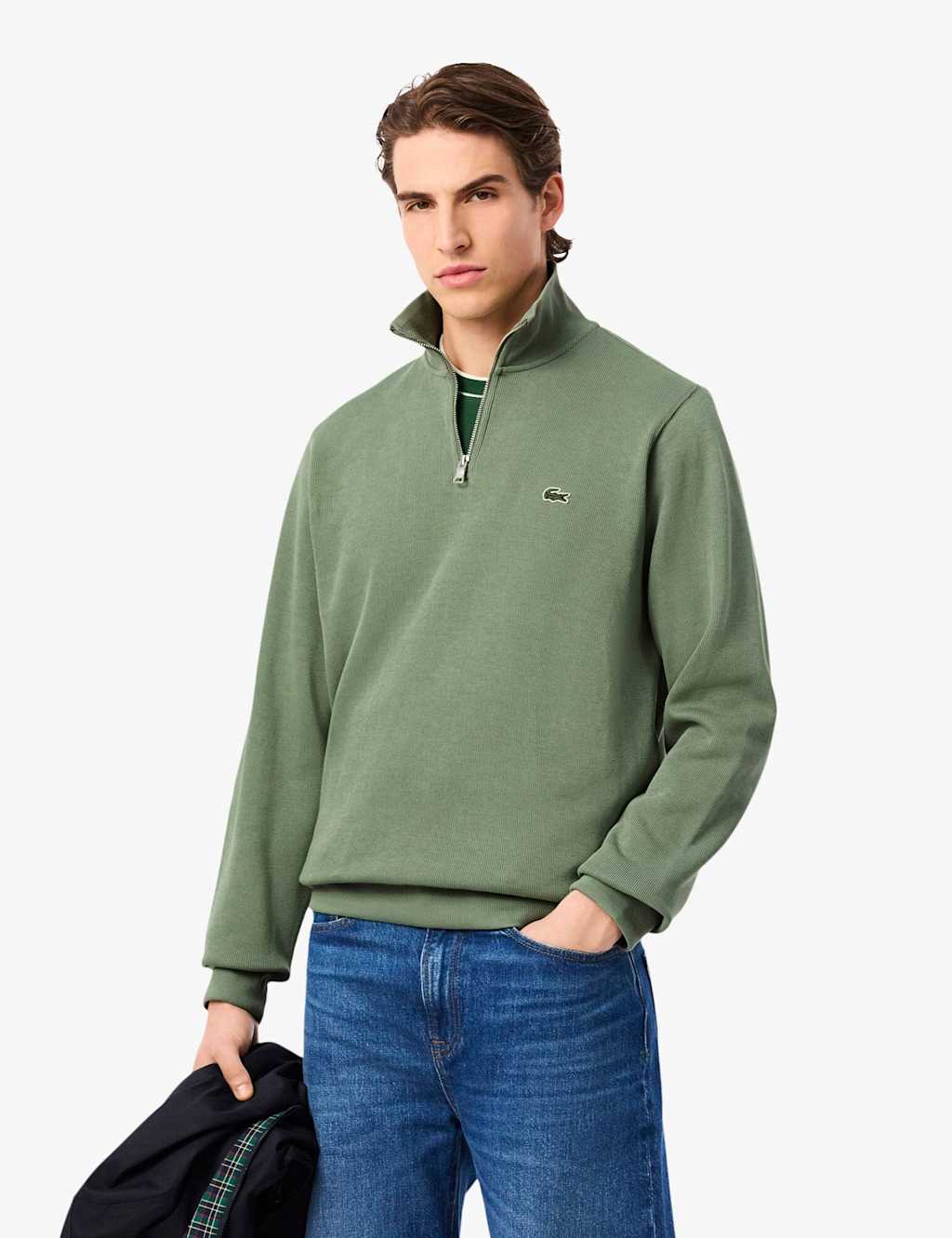 Lacoste Pure Cotton Funnel Neck Half Zip Sweatshirt Green