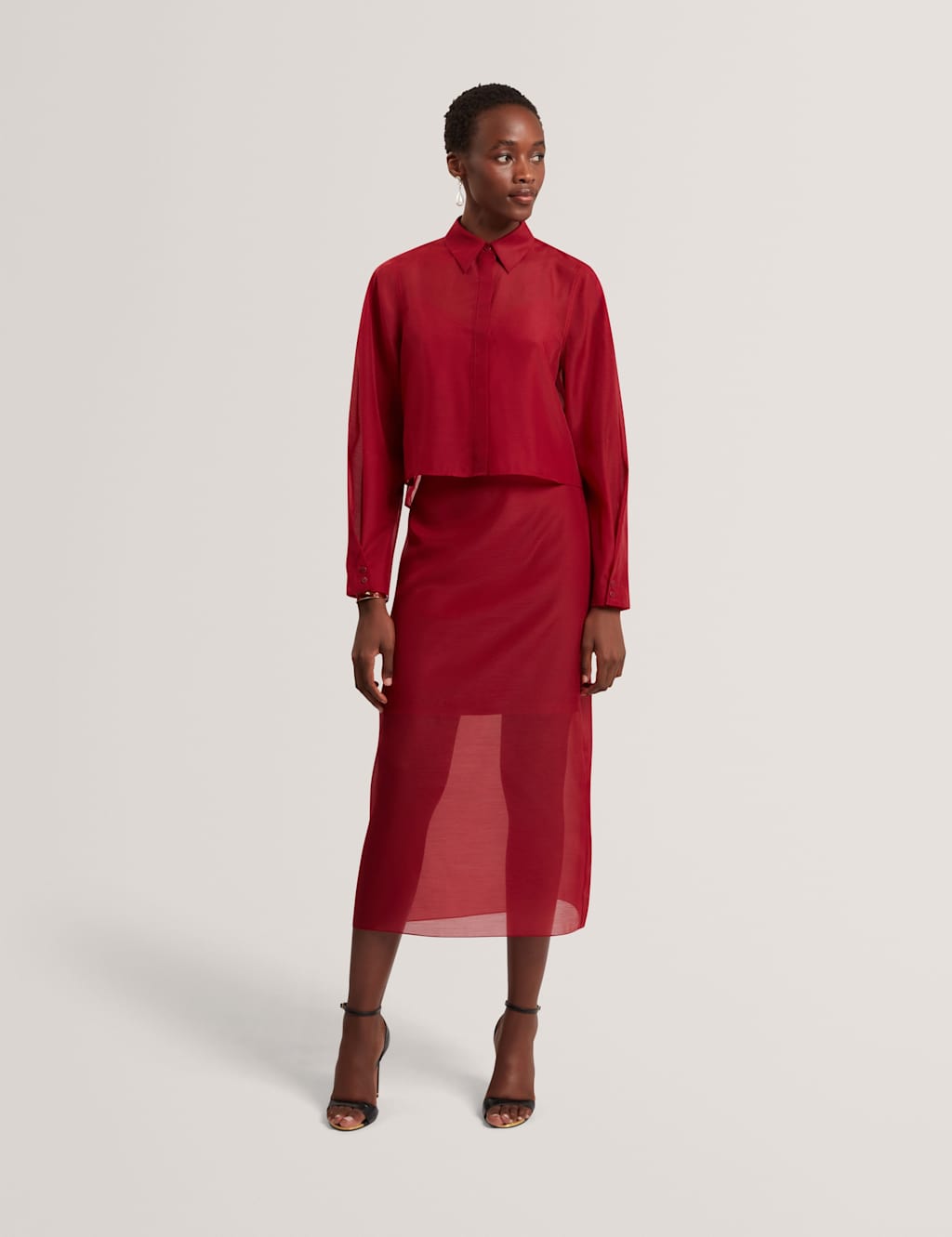 Ted Baker Women's Organza Midi A-Line Skirt - 12 - Dark Red - Available at M&S