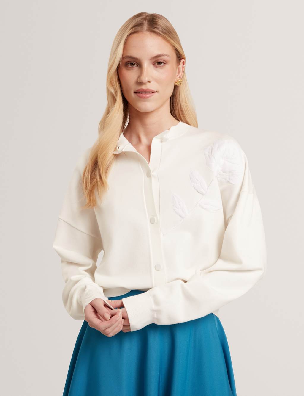 Ted Baker Women's Organza Floral Crew Neck Cardigan - 12 - Ivory - Available at M&S