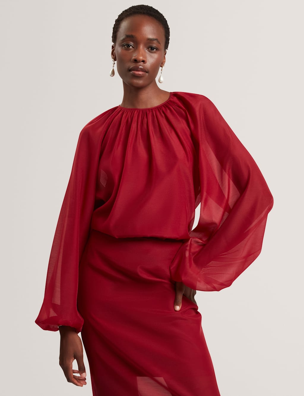 Ted Baker Women's High Neck Blouse - 8 - Dark Red - Available at M&S