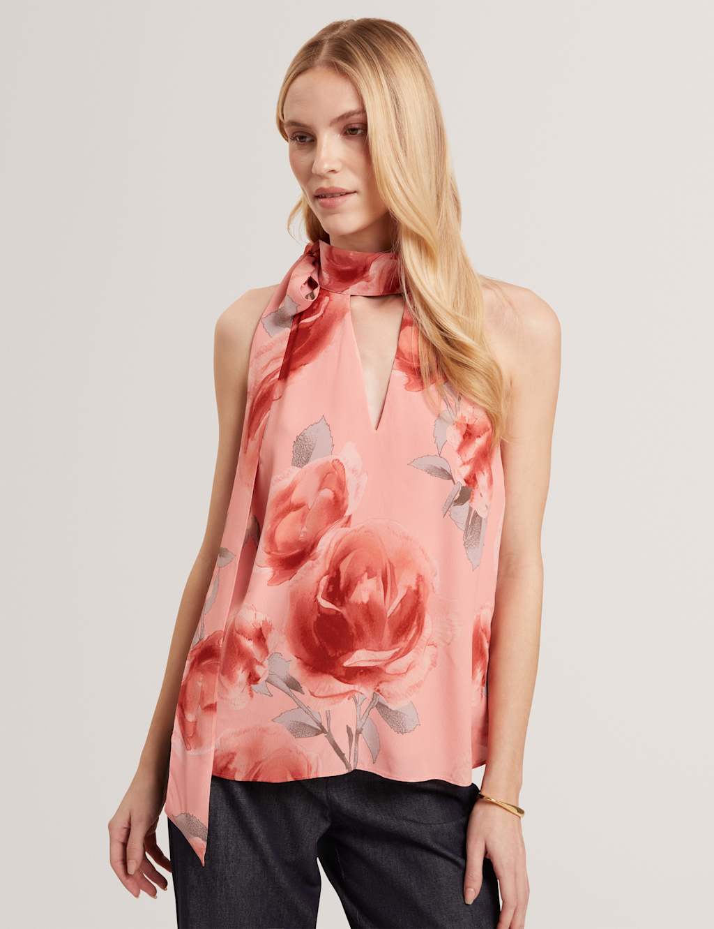 Ted Baker Women's Printed Tie Halter Neck Blouse - 14 - Coral - Available at M&S