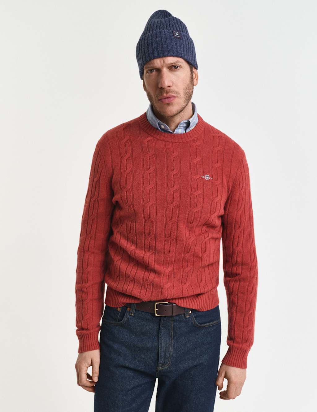 GANT Pure Lambswool Cable Crew Neck Jumper Orange